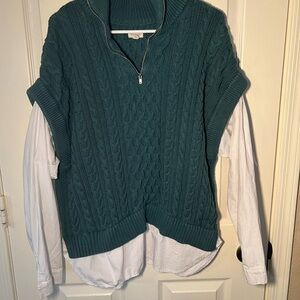 Pilcro-Anthropologie Chucky Cable-Knit Twofer Layered Sweater